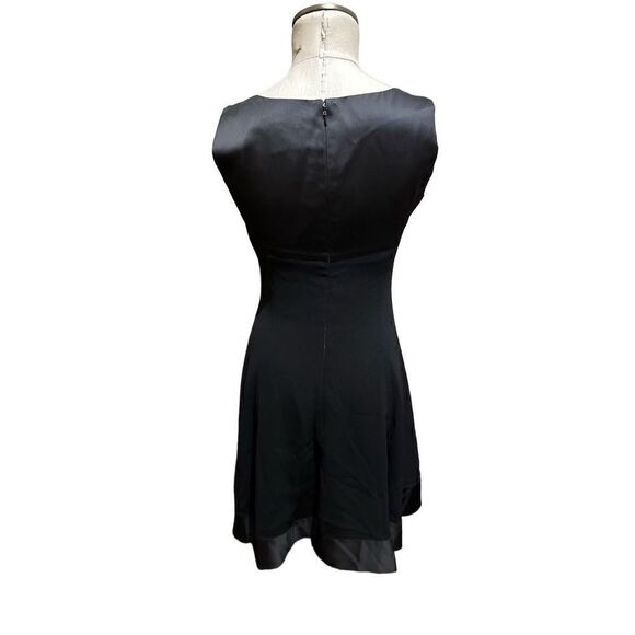 Linda Allard Ellen Tracy Sleeveless Satin Trim Black Fit Flare Dress Womens Sz 4 - Picture 5 of 11